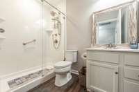 American Home Design created this amazing shower space in the upstairs hall bathroom.