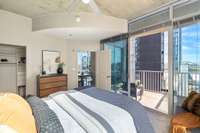 The private balcony entrance is perfect. You really need to experience this home at night to see the magic. Most units have restricted views due to large highrises but this unit has unobstructed views to the southeast, so calming at day's end.