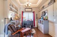 Open shelving perfect for art or dining pieces.