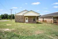 View of covered patio on back of house