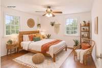 The largest bedroom is located on the rear of home and offers a half bathroom attached.