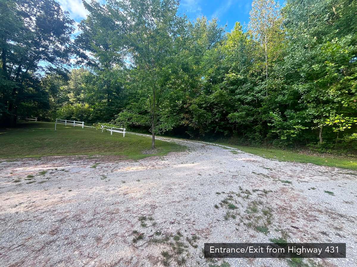 Driveway from Hwy 431 at railroad track curves around to private location. 5 miles to Central City!