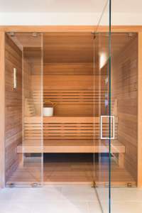 Top off your workout in the custom Nordic sauna and full steam shower. *This photograph is copyrighted and exclusively licensed to Alyssa Rosenheck Photography. Use or reproduction without permission is strictly prohibited.