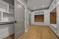 Cubbie storage leading from garage