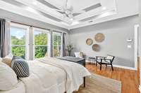 Vaulted coffered ceiling + big picture windows to capture the views