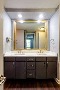 Renovated Bathroom with quartz countertops!