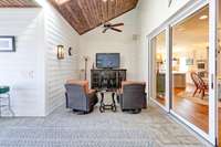 Here's a cozy sitting area for movies or watching a big game on Saturday..