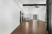 Entrance from front door looking into the open Living Room, Kitchen, Dining Room combination