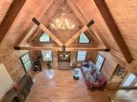 Notice the antler chandelier!