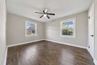 Large bedrooms....ceiling fans...blinds...hardwood flooring....neutral colors...