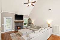 The back patio is located just off the living room, convenient to kitchen and dining areas.