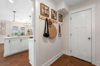 The mudroom is conveniently located right off the garage