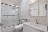 Shower Tub/Combo with generous soaking tub .  Bidet does not convey