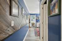 Custom art piece of mountains on the wall of the dining room done by a local artist.