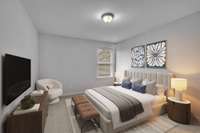 There are 4 upstairs bedrooms, in addition to the primary bedroom on the main level. Bedroom one.