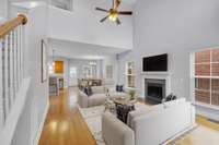 The fireplace in the great room has gas logs with a marble hearth