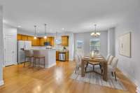 The combination dining room overlooks the private backyard
