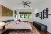 Overlooking the lush backyard