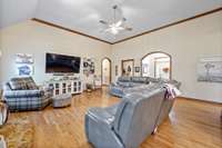 Lots of seating areas makes a family room feel so inviting.