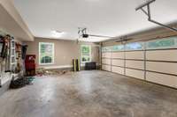 Oversized two car garage with room for storage.