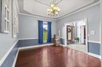 Large dining room with trey ceiling