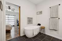 Beautiful tile in the master bath, with a soaker tub.