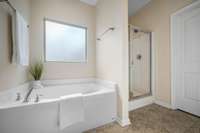 SPA WORTHY Primary Bathroom 
Spa Tub + Separate Shower