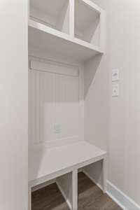 Boot bench drop zone in back hall