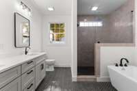 Ooo La La! Double vanities, plenty of light and relaxation galore!