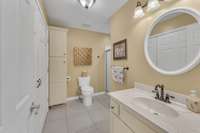 There is a closet in the primary bathroom.