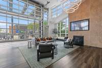 Watch the game next to the roll-up-garage doors with a view of the stunning Nashville skyline