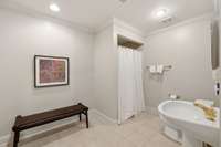 There is a full bath on the lower level, a wonderful convenience!