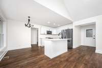 Kitchen Island has quartz countertops