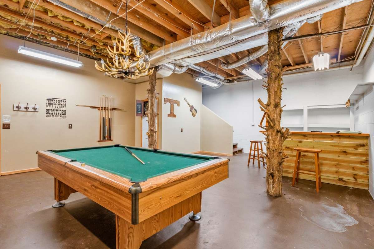 Rec room features a built in bar area