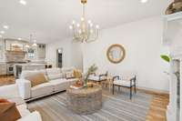 Large living and kitchen space.