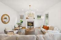 Second of three gas burning fireplaces.