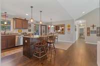 The island has additional seating for casual meals.