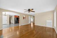 This is another view of great room and how it opens to the kitchen area