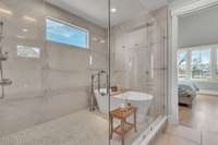 These home owners have added a tub to this huge shower area