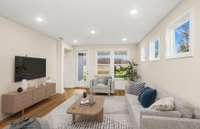 Virtually staged gathering room.