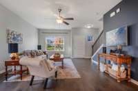 Living room, dining area, kitchen and half bath all located on first floor of this beautiful home.