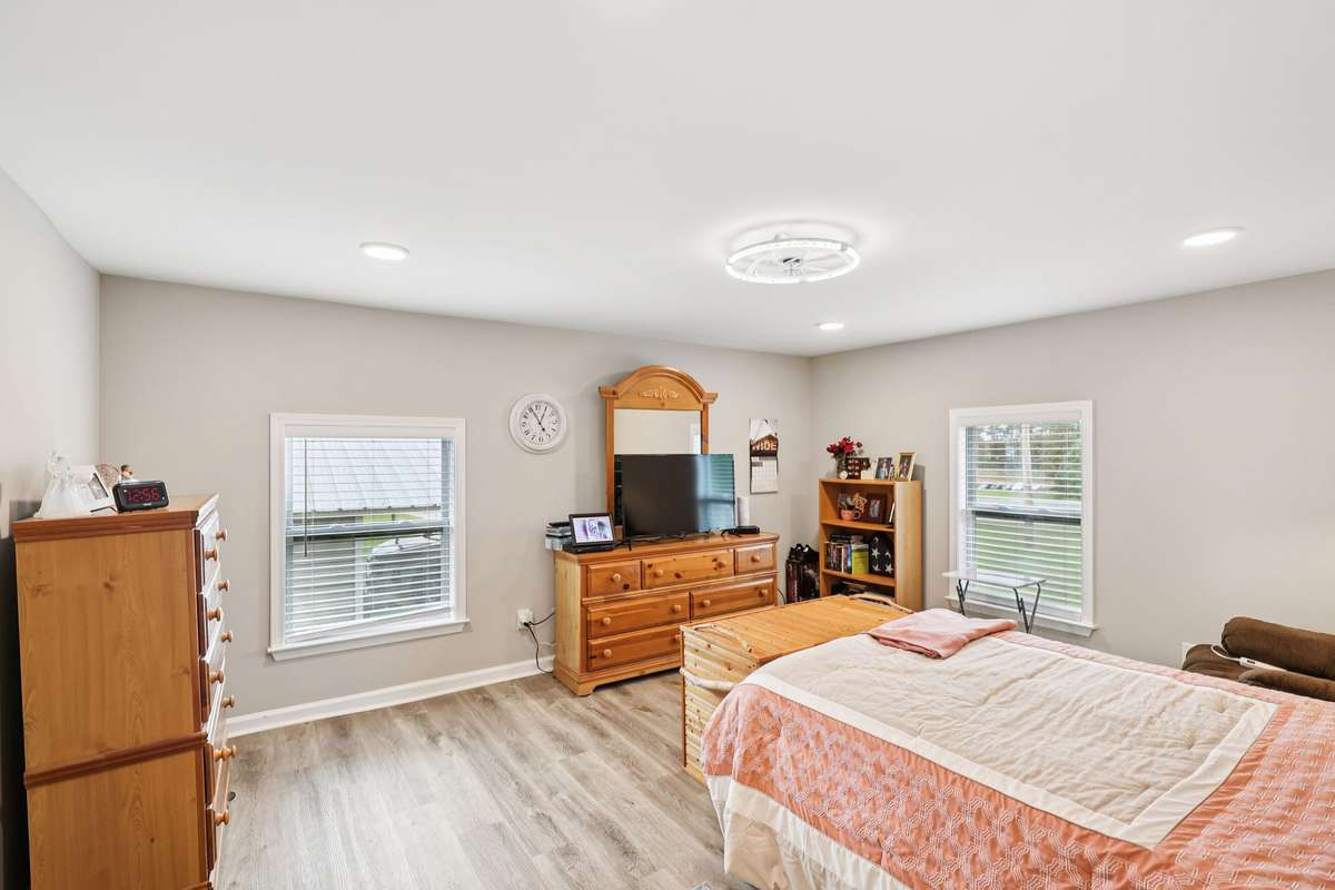 Primary bedroom offers recessed lighting and lots of space.  4775 New Tullahoma Hwy Manchester TN 37355
