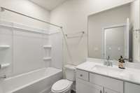 This full bath serves the downstairs bedroom as well as your guests while you entertain.