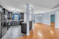 The convenient island has bar seating for extra dining spaces.