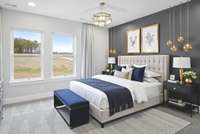 3 spacious upstairs bedrooms with private en-suite bath and WIC. Virtually Staged Photo for Inspiration Only & to Showcase How Space Can Be Used and Furnished.