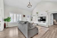 Living room with vaulted ceiling