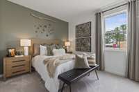 Frist floor Guest bedroom
(furnished model home photo) Pics may differ slightly from actual floorplan design and elevation.