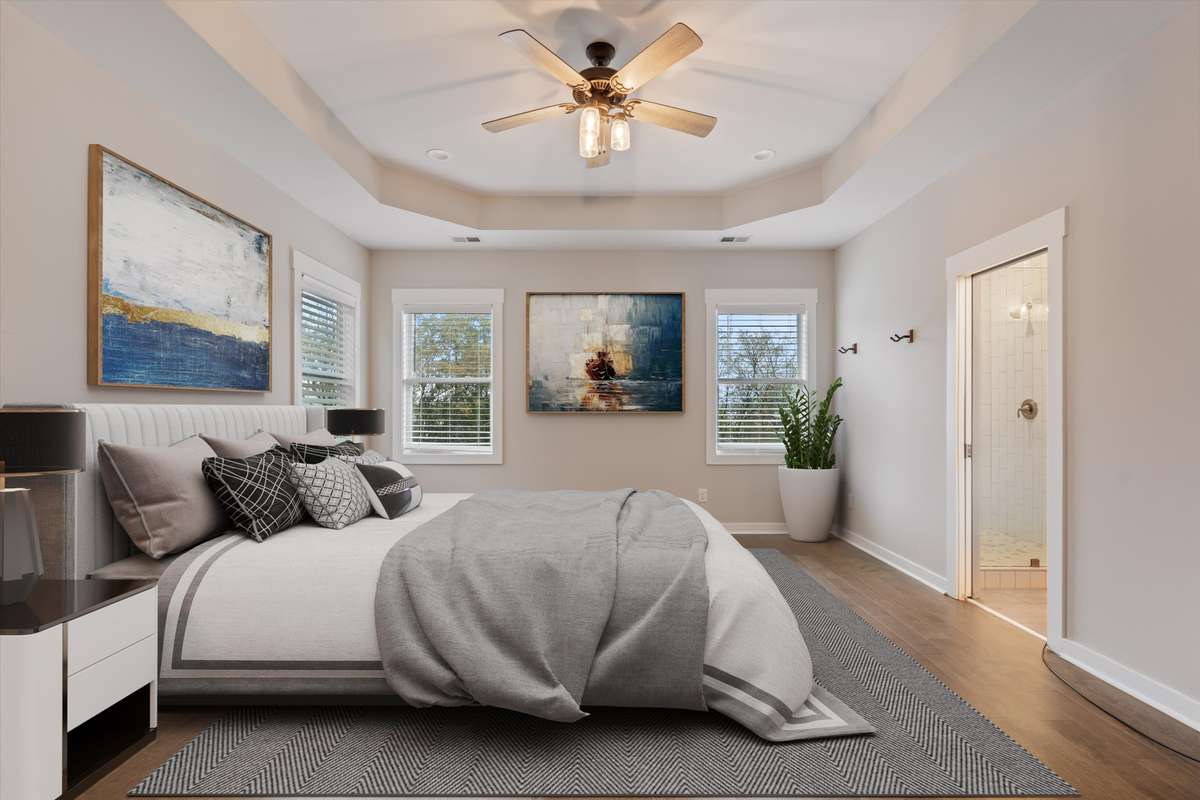 Virtually staged primary bedroom