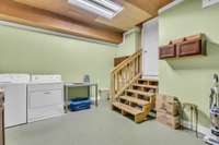 Large enough to not only accommodate a washer and dryer, extra refrigerators or freezers can fit easily here as well.