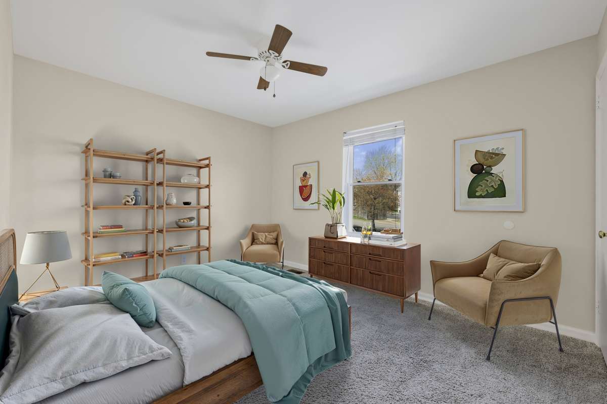 Virtually staged bathroom offers a simple view of how the space can feel with finishing touches in place.